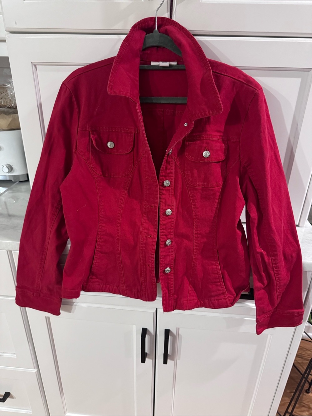 dressbarn Raspberry Red Women's Button-Front Jean Jacket